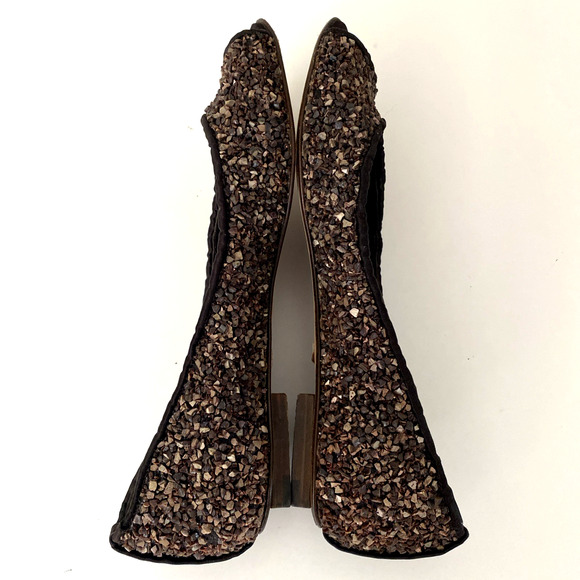 Dusica Sacks Ballet Flat Peep Toe Rock Stone Hand made Brown Embellished 38 8 - Picture 9 of 12
